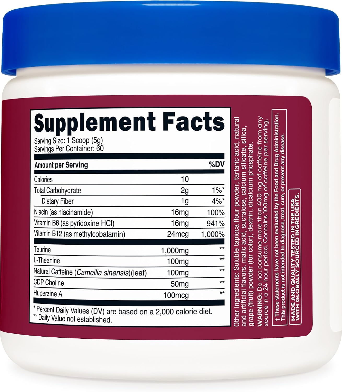 Nutricost Energy Drink Powder (Grape) 60 Servings, Pre Workout, Gluten-Free | Supplement with Natural Flavor, GMO-Free