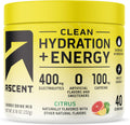 Ascent Clean Hydration + Energy Electrolytes Powder - 100mg Caffeine, 400mg Electrolytes, No Artificial Ingredients, Orange Mango 40 Servings