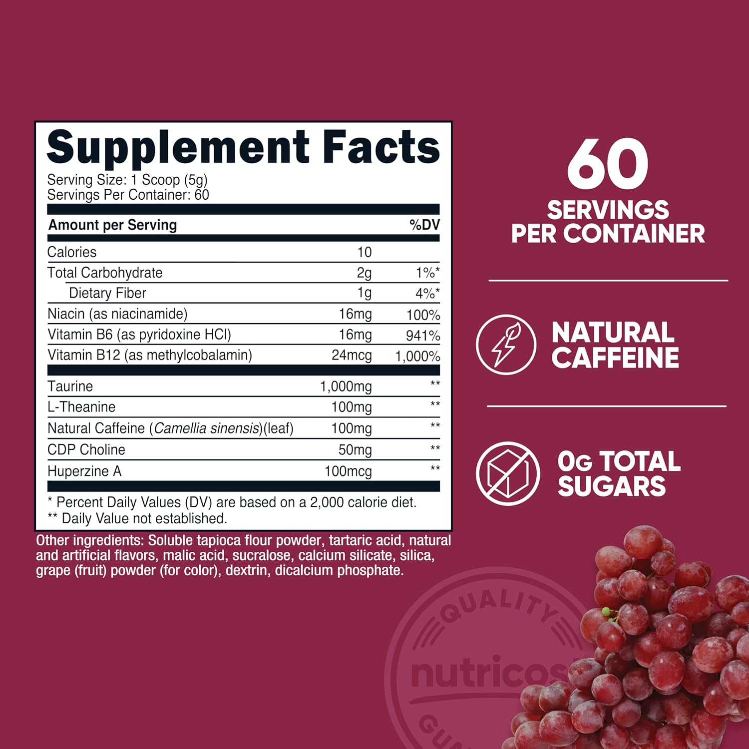 Nutricost Energy Drink Powder (Grape) 60 Servings, Pre Workout, Gluten-Free | Supplement with Natural Flavor, GMO-Free