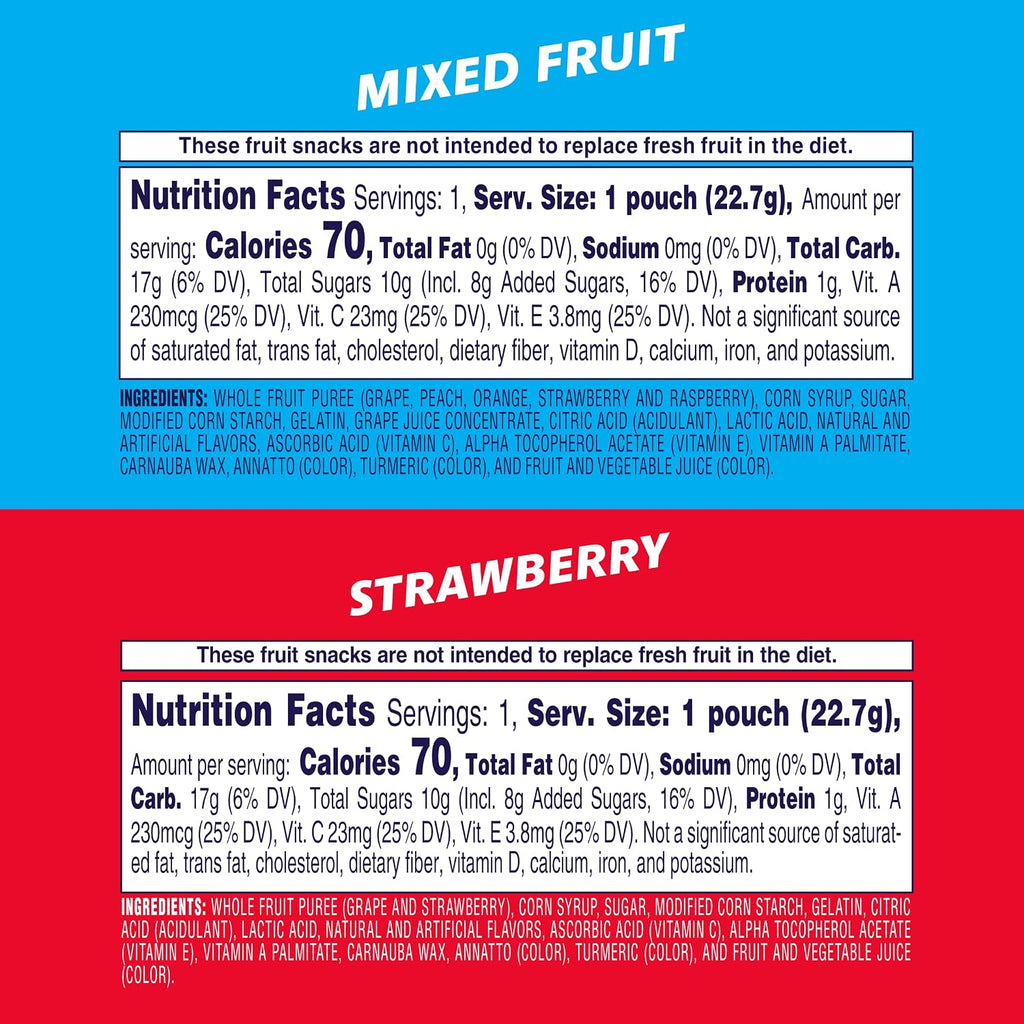 Welch's Fruit Snacks, Mixed Fruit & Strawberry Snack Box, Gluten Free, 0.8oz Snack Packs (Pack of 60)